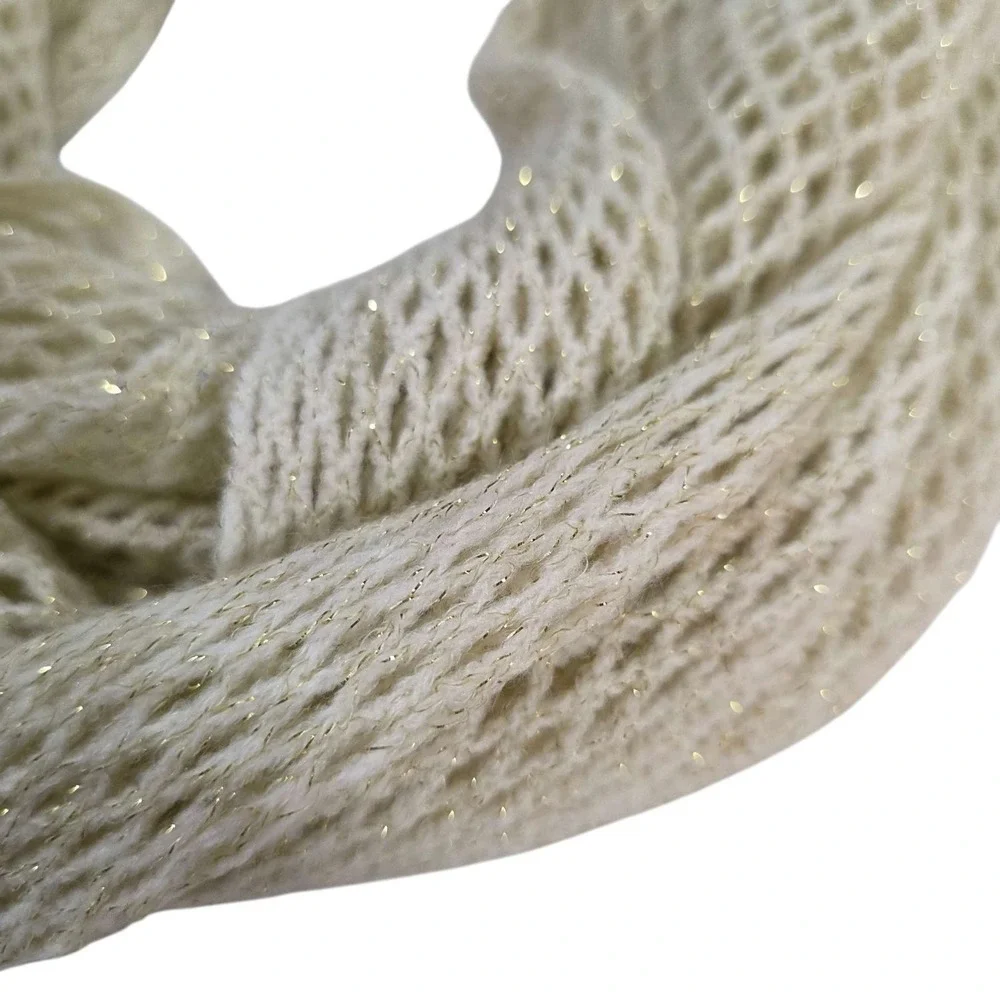 Steve Madden Infinity Scarf Metallic Knit One Size Cream Women's Warm Preppy‎
